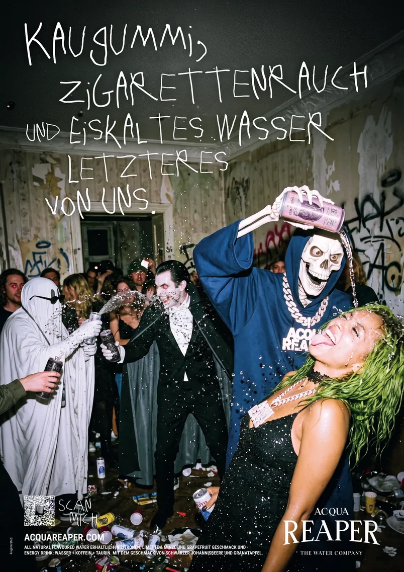 Plakatmotiv: Kaugummi, Zigarettenrauch und eiskaltes Wasser. Letzteres von uns.