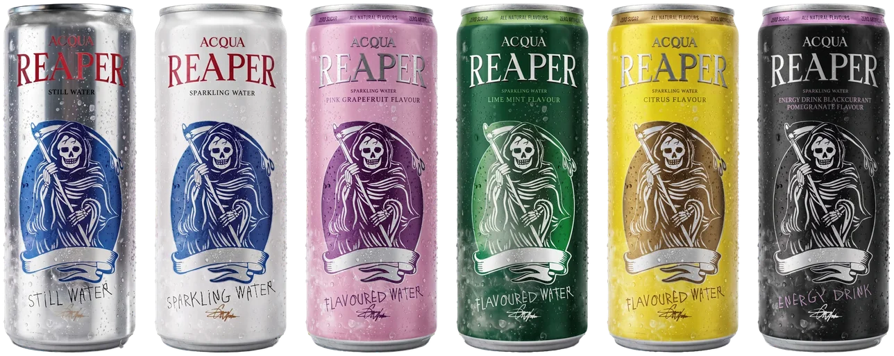 Alle sechs Sorten von ACQUA REAPER nebeneinander
